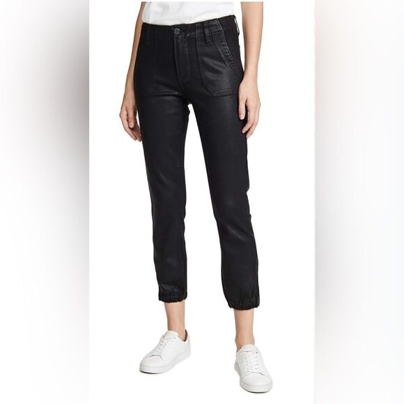 PAIGE Pants - Paige Mayslie Black Fog Lux Joggers in a faux leather coated black  29